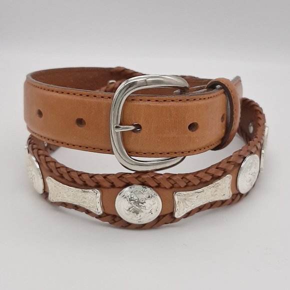 VTG Tony Lama 1 Inch Whipstitch Honey Leather Belt main image 5